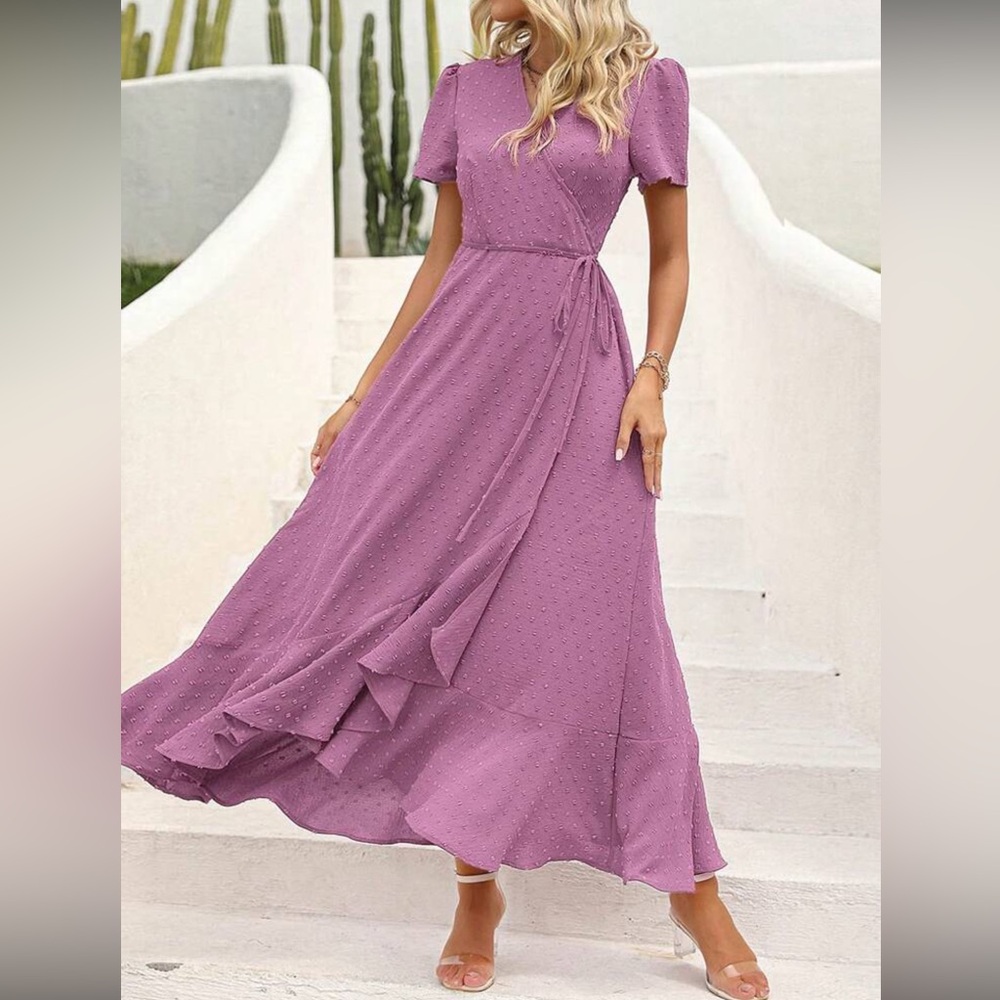 Elegant Purple Wrap Dress - Picture 6 of 7